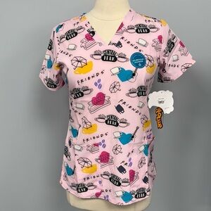 NWT Cherokee FRIENDS Scrub Top  Pink Scubs Nurse Medical Uniform Joey Phoebe